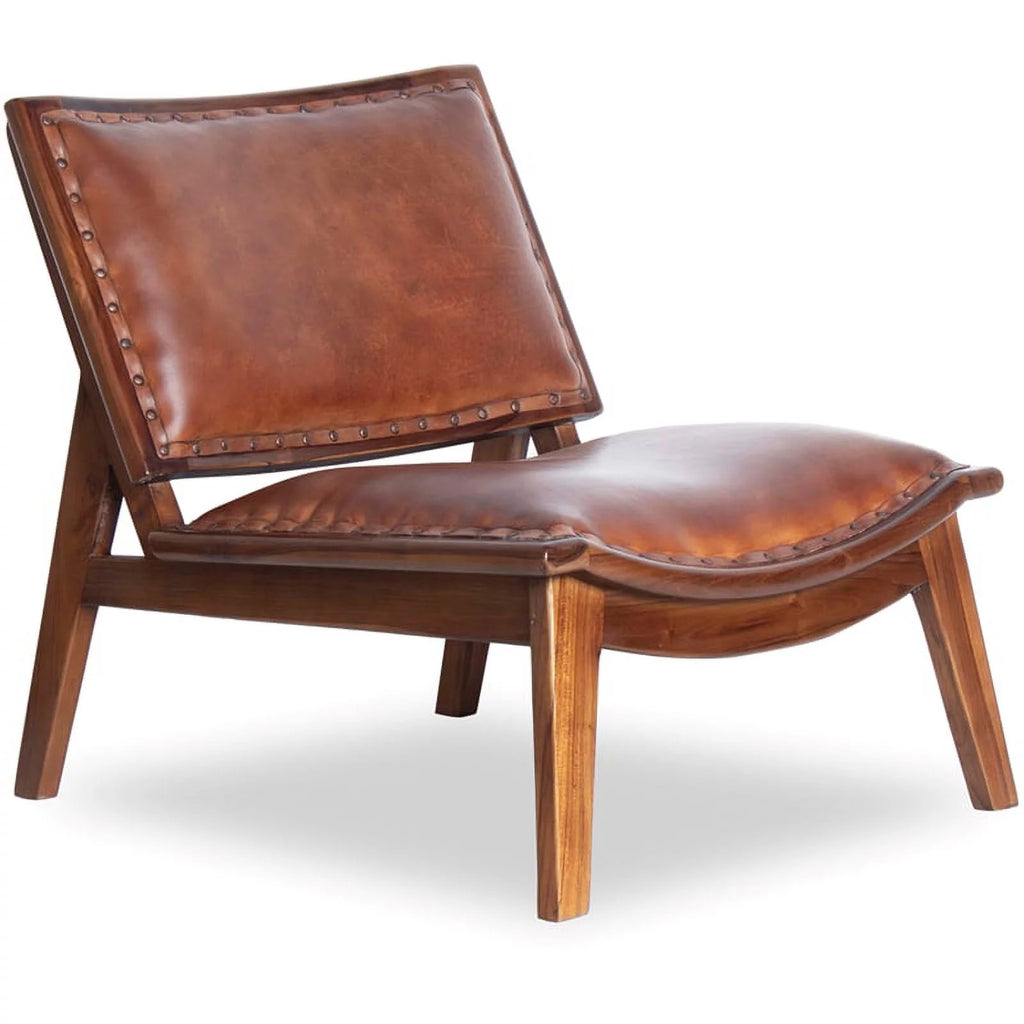 Cognac Tan Walnut Leather Accent Chair S542701