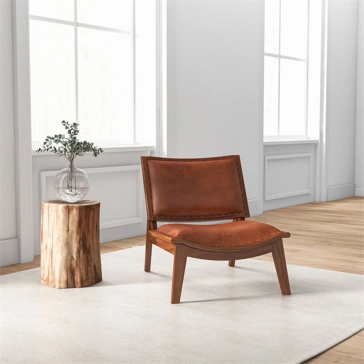 Cognac Tan Walnut Leather Accent Chair S542701