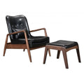 Walnut & Black Faux Leather Chair & Ottoman Set V8101