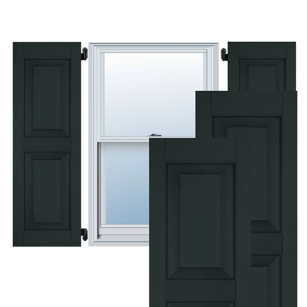 18 in. x 33 in. Exterior Real Wood Raised Panel Shutters Pair Dark Green N2169