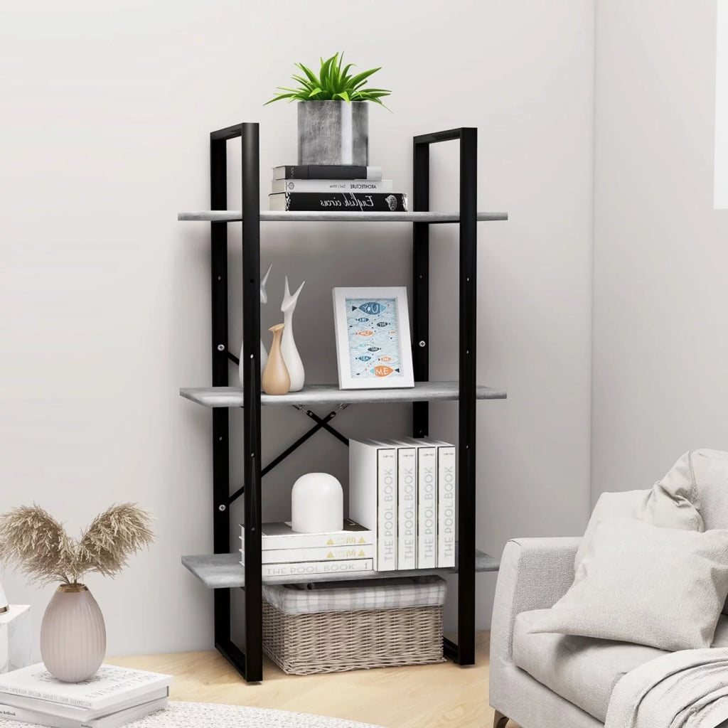 3-Tier Chipboard Bookcase with Metal Frame U2816