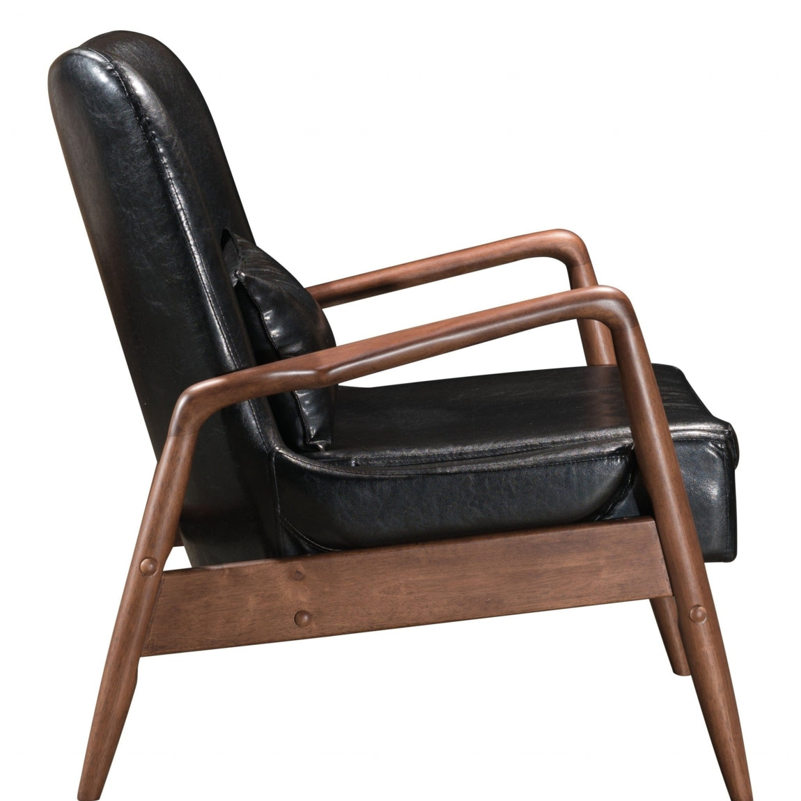 Walnut & Black Faux Leather Chair & Ottoman Set V8101