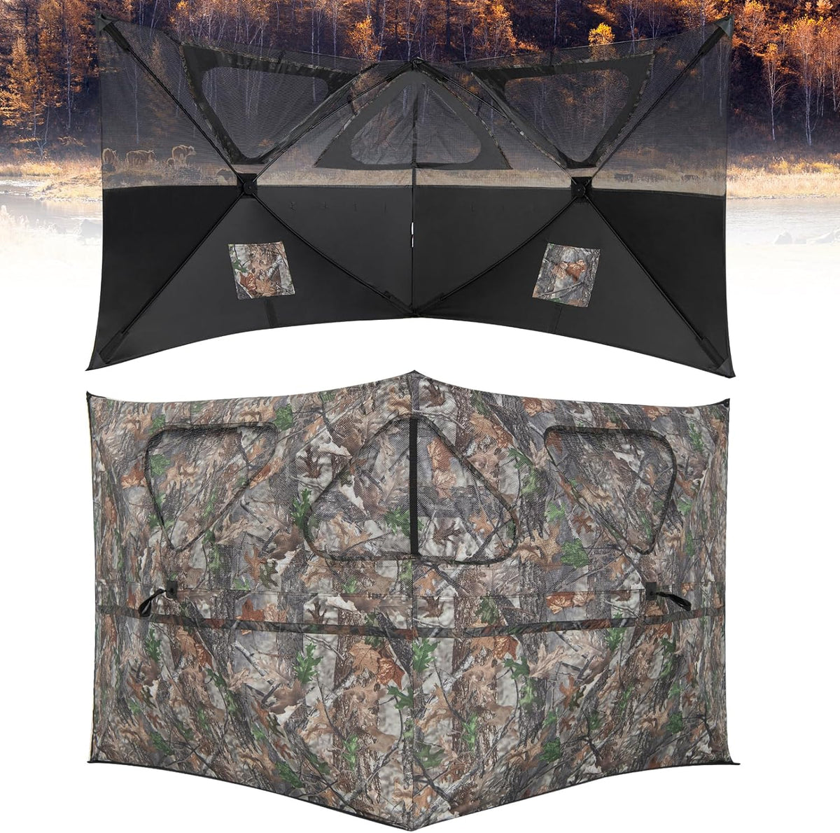 2-Panel Pop Up Ground Hunting Blind with 3 Through Ports R258