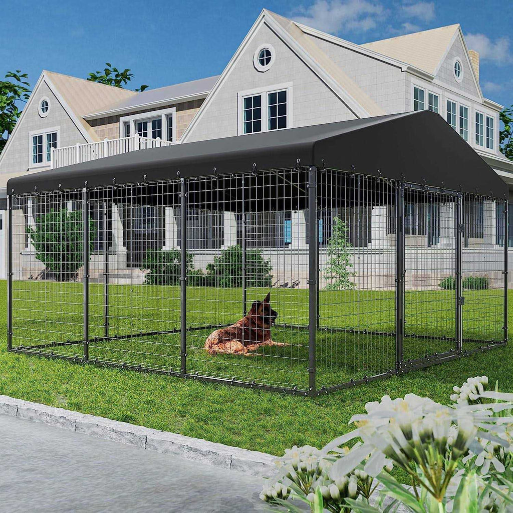 Large Heavy Duty Galvanized Steel Outdoor Dog Kennel with Roof and Double Safety Locks E8763