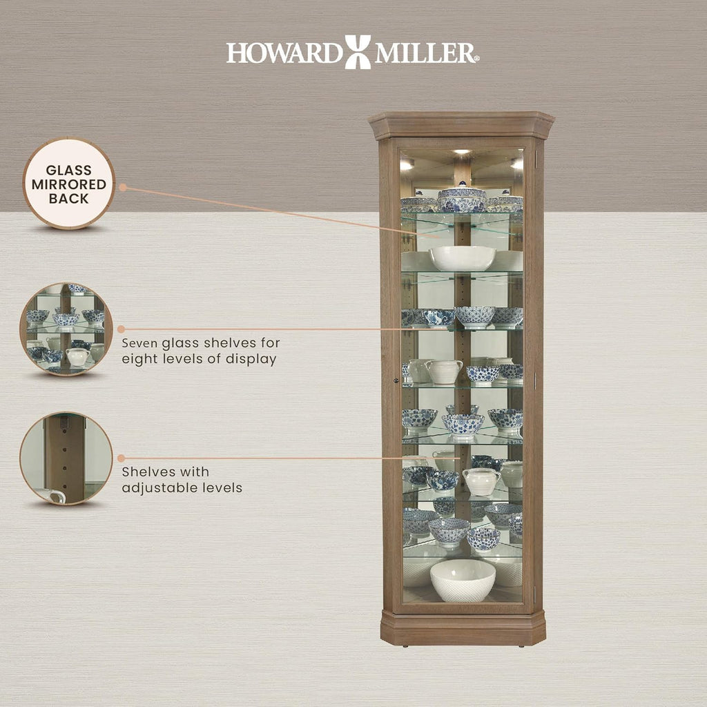 Aged Grey Curio Cabinet with Seven Glass Shelves T602