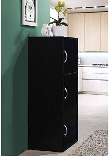 Black 3 Shelf 3 Door Bookcase L183