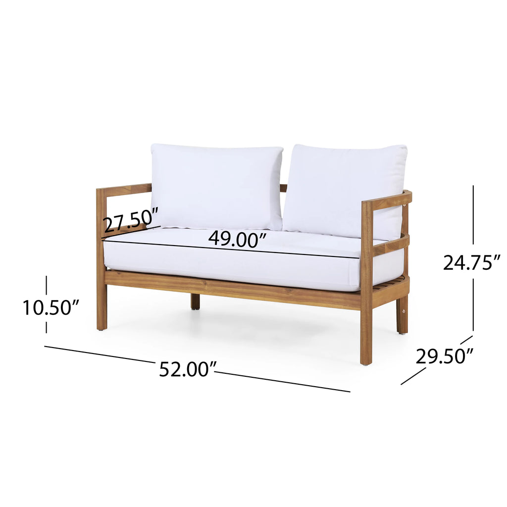 Acacia Wood Loveseat and Coffee Table Set with Cushions M4362