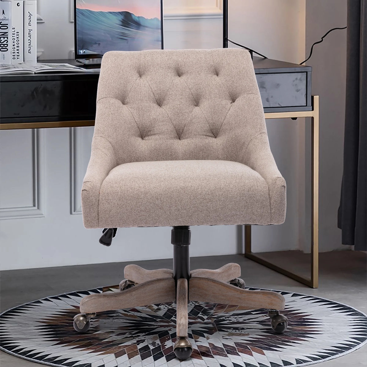 Swivel Home Office Desk Chair with Silver Foot Base I183