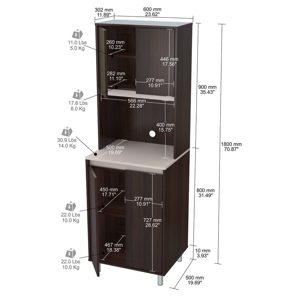 Espresso and Amber Grey 4-Door Cabinet I398