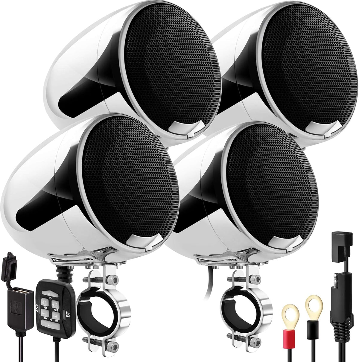 1200W Waterproof Bluetooth Motorcycle Stereo 4 Speakers Audio System E573673