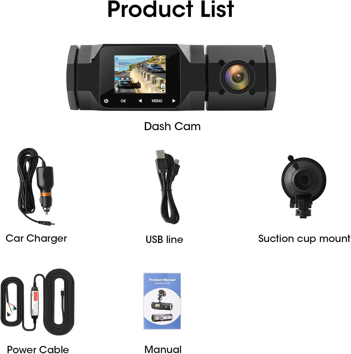 Dual Dash Cam FHD 1080P Dash Camera with IR Night Vision 310° Wide Angle 24H Parking Monitor D731730