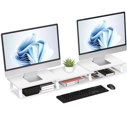 Large Dual Monitor Stand Wood Light Gray Y689