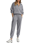 2 Piece Long Sleeve Half Zip Sweatshirt Sweatpants Lounge Set M4812