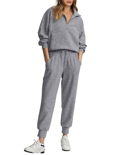 2 Piece Long Sleeve Half Zip Sweatshirt Sweatpants Lounge Set M4812