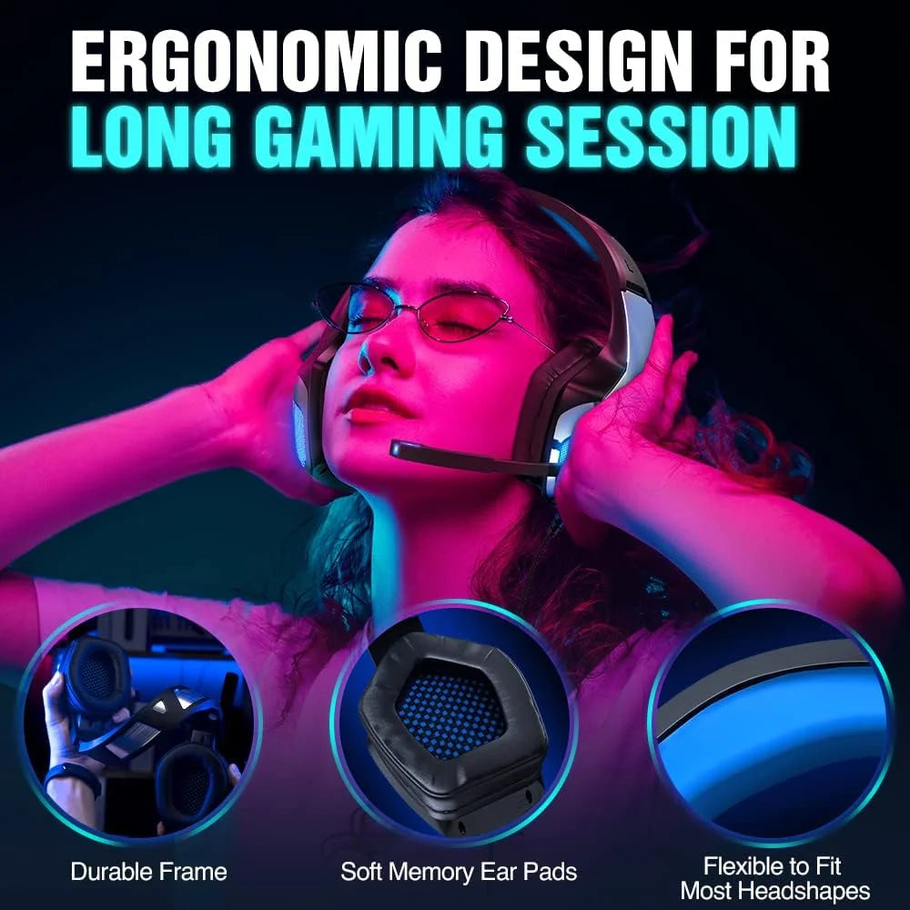 Gaming Headset with Noise Cancelling Mic, LED Light, Over Ear Headphone W52423