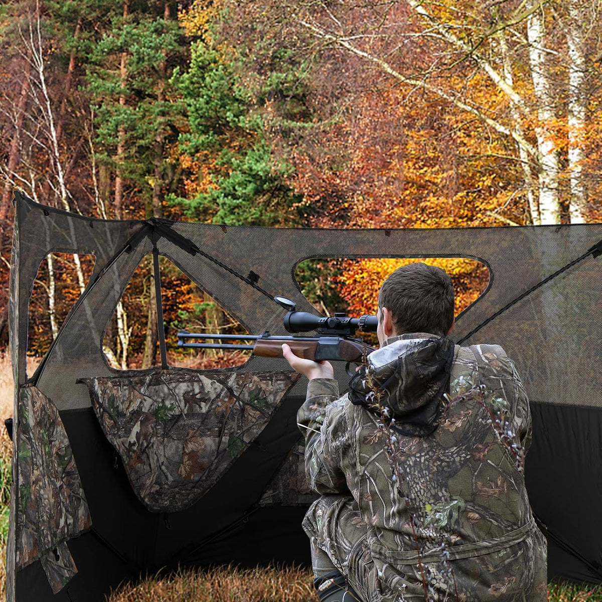 2-Panel Pop Up Ground Hunting Blind with 3 Through Ports R258