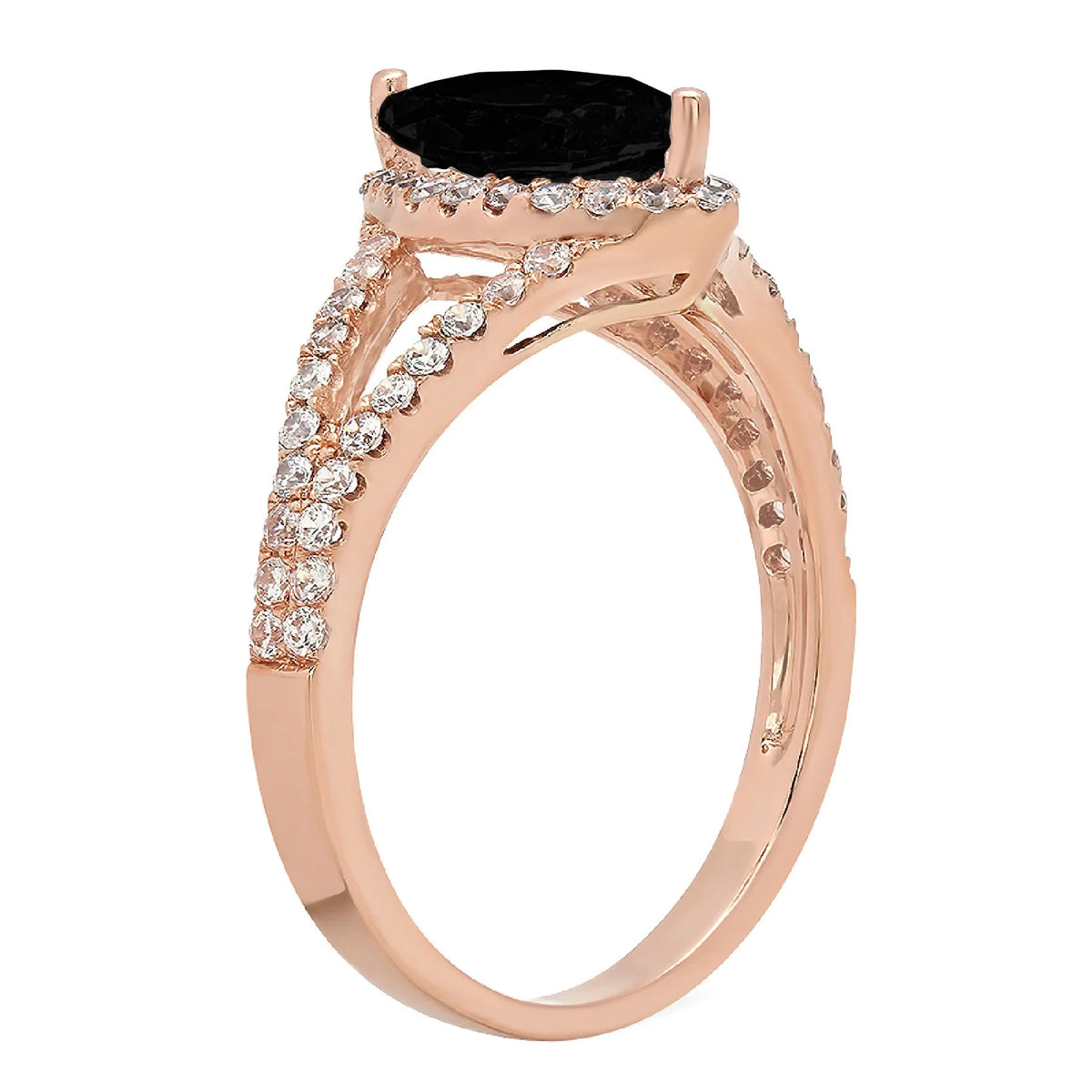 Marquise Cut Black Onyx 14k Rose Gold Halo Ring Size 5.75 W32502