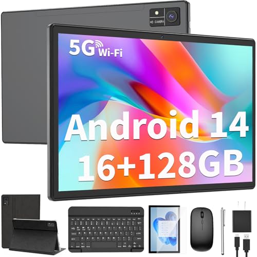 10 inch Android 14 Tablet with Keyboard, 16GB RAM 128GB ROM, Black V865960