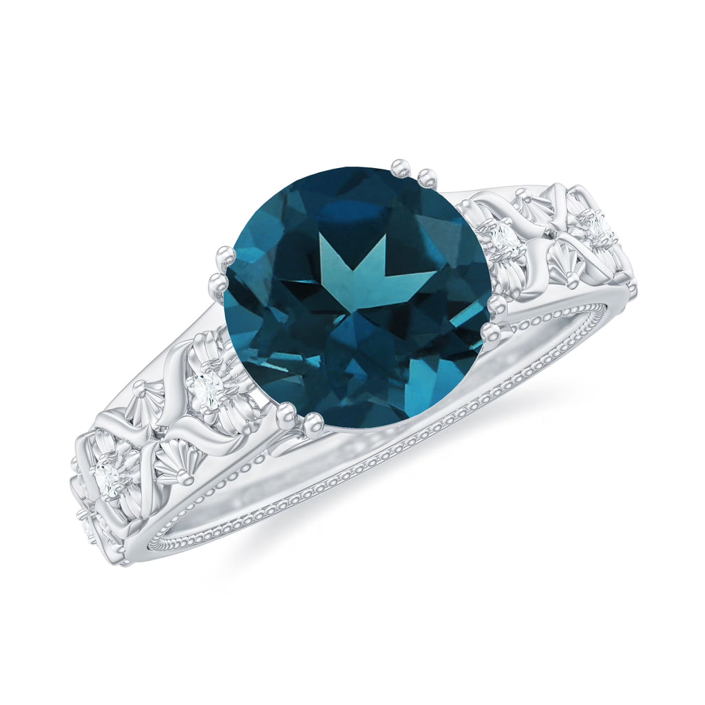 London Blue Topaz Solitaire Ring with Diamond Accent, 925 Sterling Silver, US 9.50 S1837