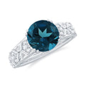 London Blue Topaz Solitaire Ring with Diamond Accent, 925 Sterling Silver, US 9.50 S1837