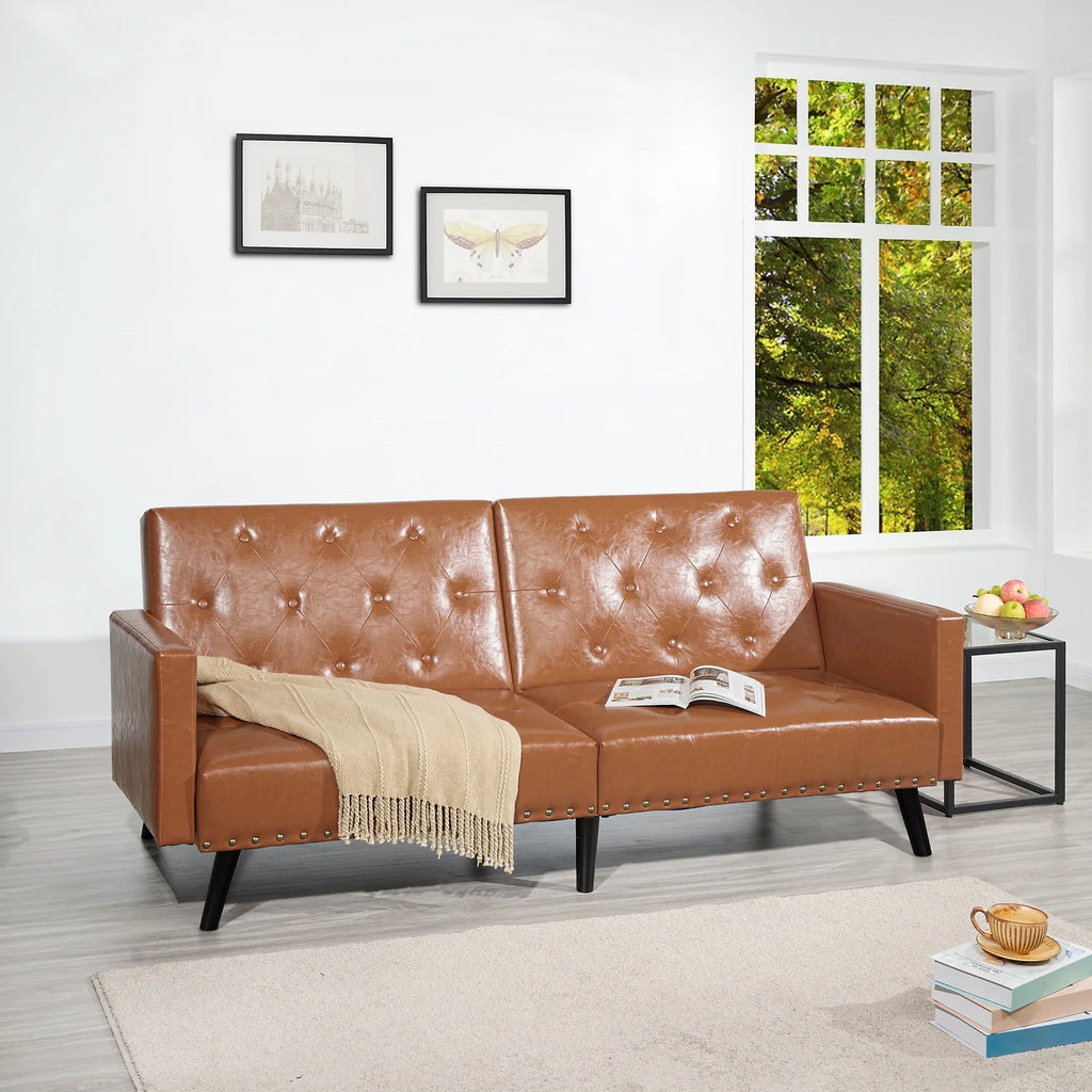 Espresso Faux Leather Tufted Convertible Sofa Bed X75882