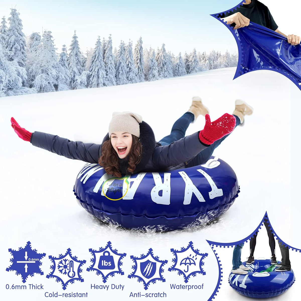 36" Heavy Duty Inflatable Snow Tube Sleds with Handle, 2-Pack T206841