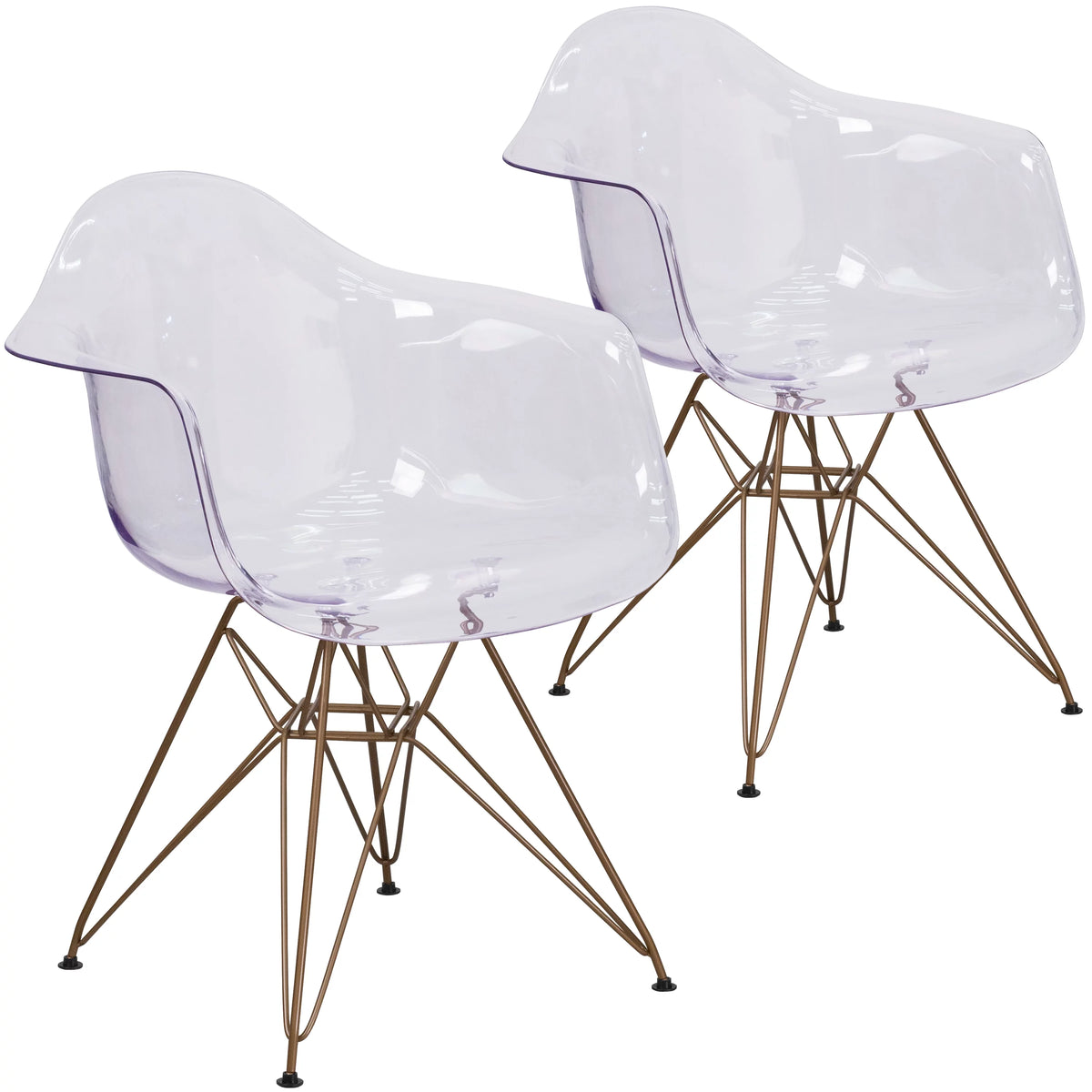2 Pack Transparent Side Chair with Arms and Gold Base C706324