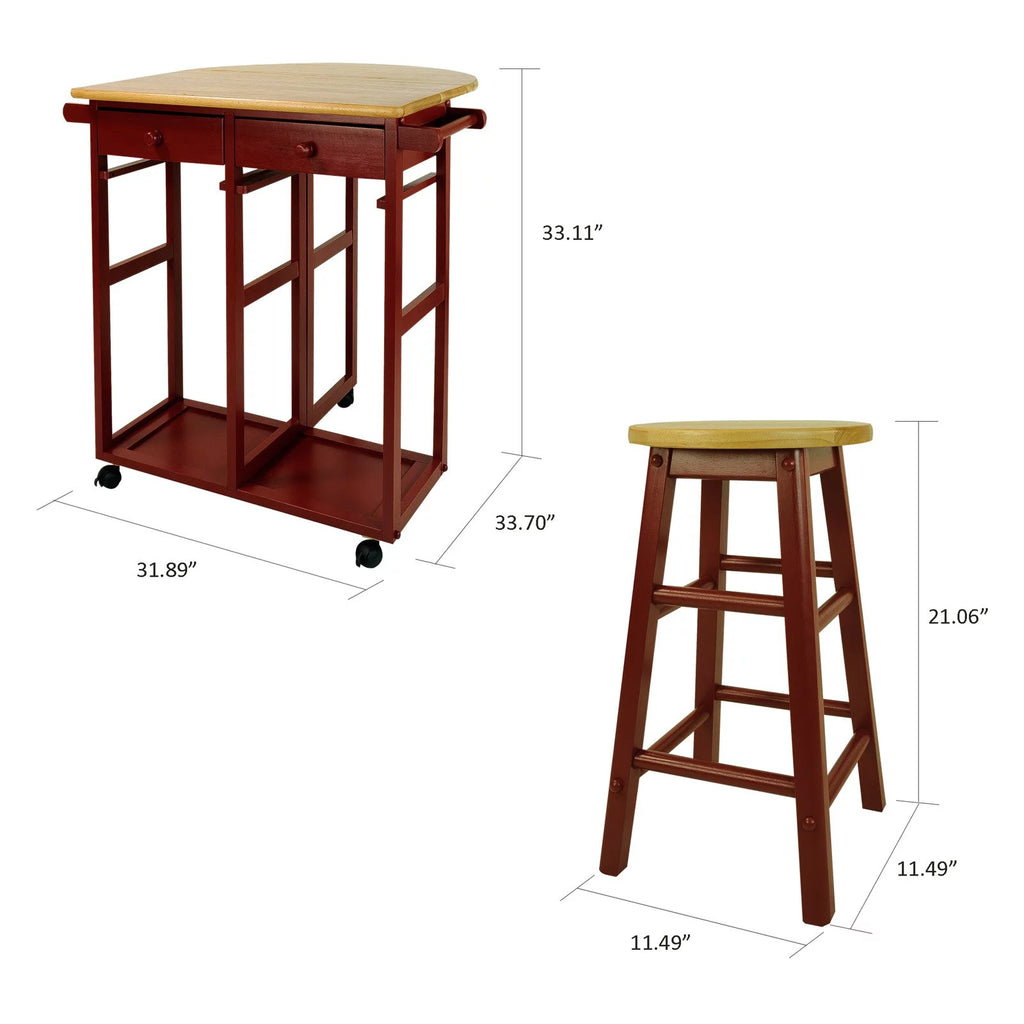 White Kitchen Cart with Drop-Leaf Table E2468