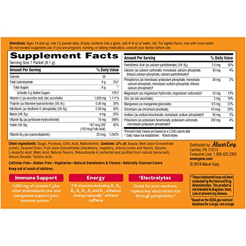 30 Count Raspberry Flavor Dietary Supplement Fizzy Drink Mix with 1000mg Vitamin C T50973