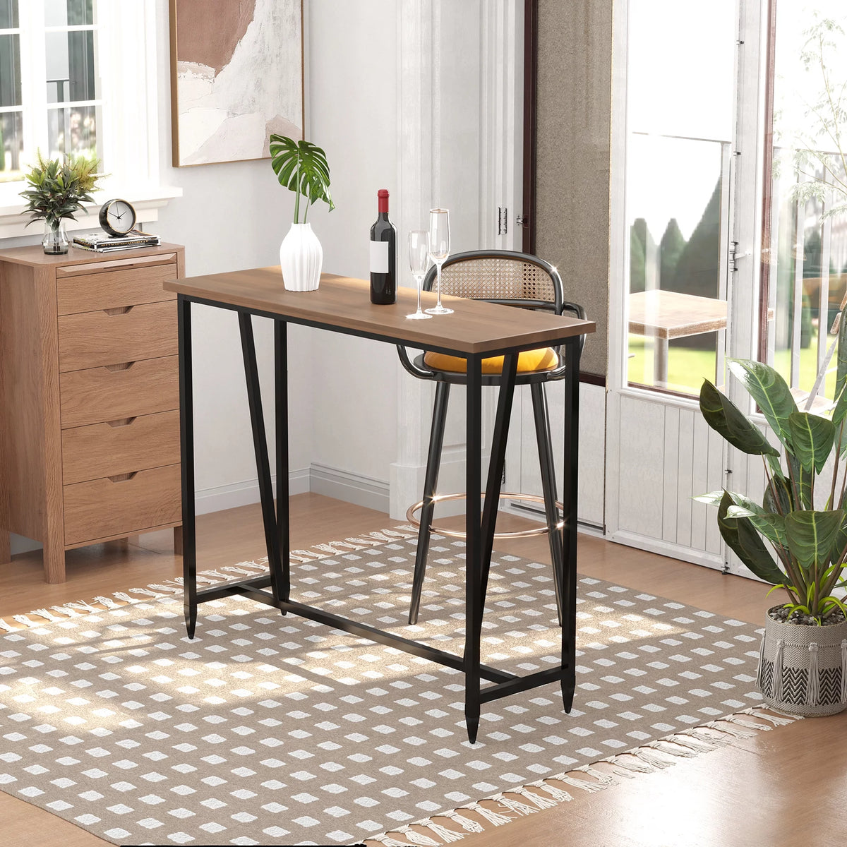 Rustic Industrial Bar Table with Metal Legs L871118