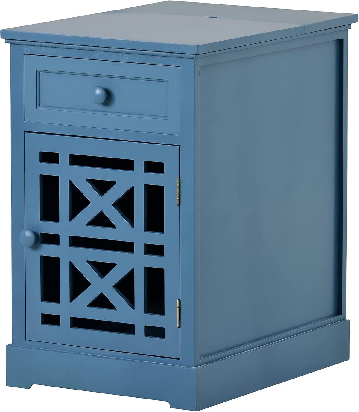 Navy Blue Antique End Table with Drawer and Storage Cabinet I657