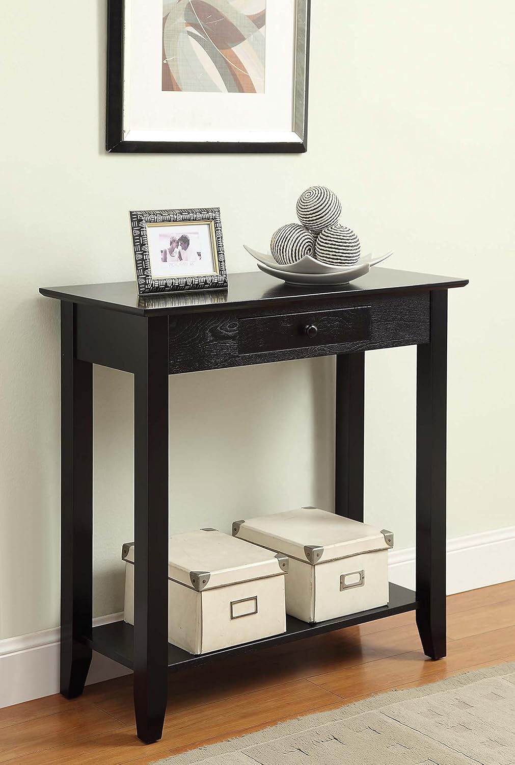 Black Hall Table with Drawer and Shelf S7752