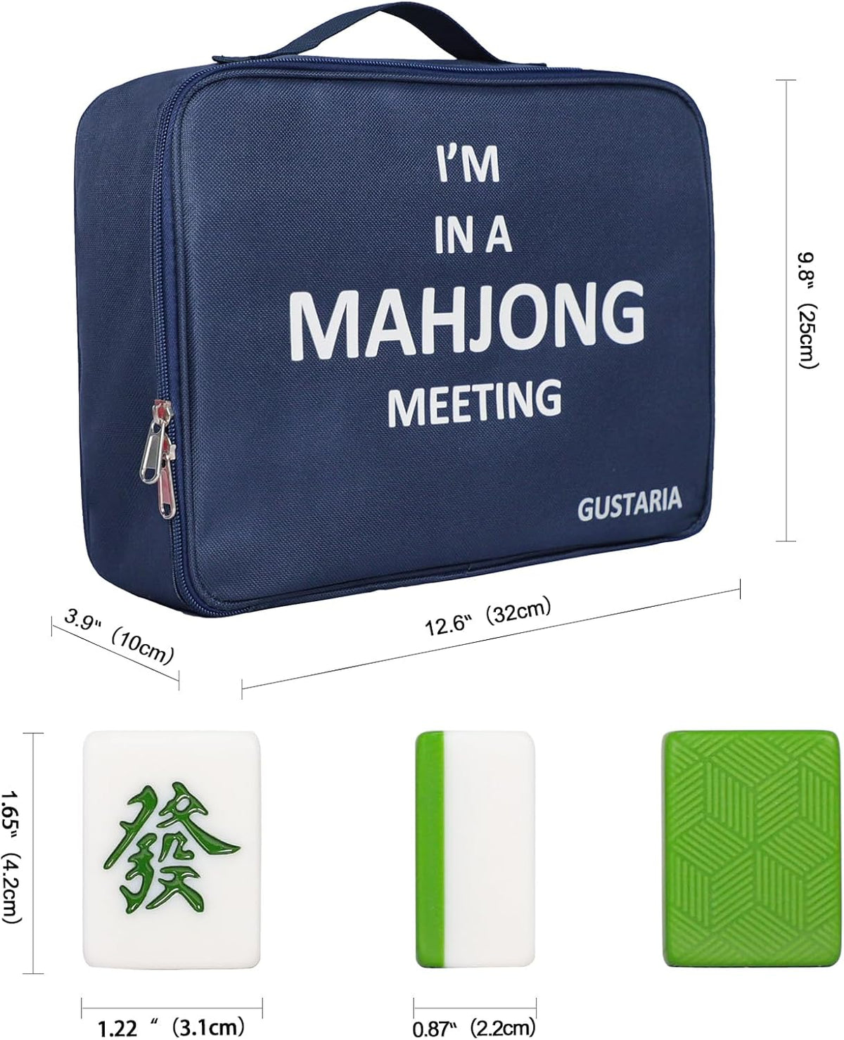 1.65'' Large Size 146 Green Tiles Mahjong Set with Blue Carrying Bag C646012