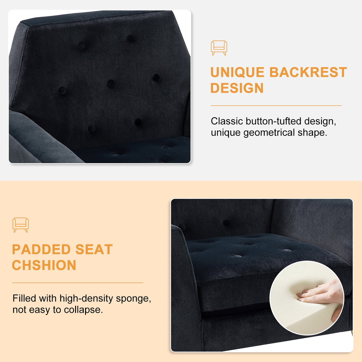 Black Velvet Upholstered Armchair Set of 2 D7278