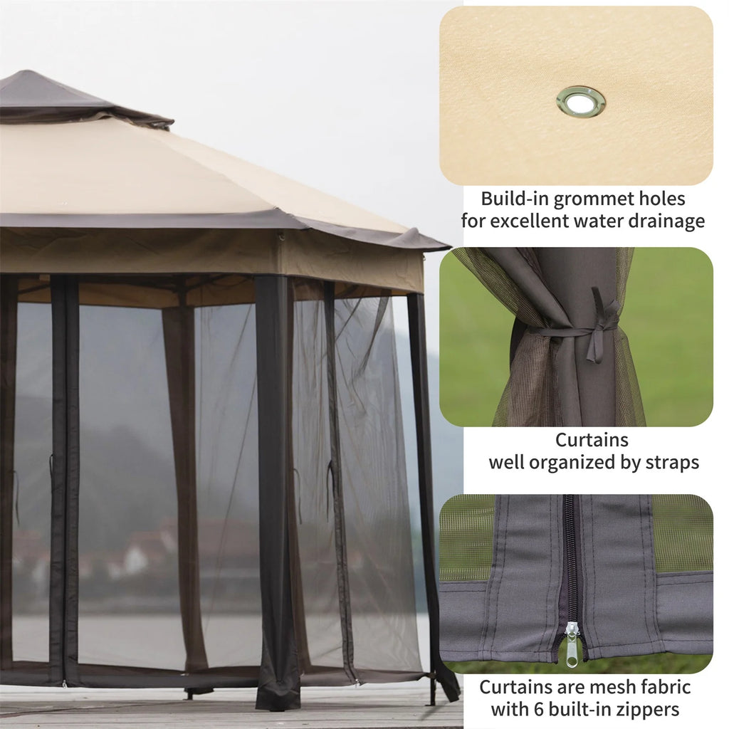 13x13FT Outdoor Gazebo with Mosquito Netting Sidewalls U42683