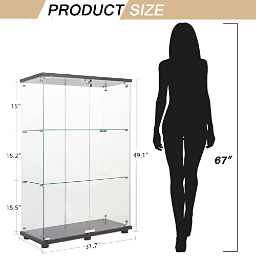 Black 4 Shelves 3 Door Glass Display Cabinet M398521