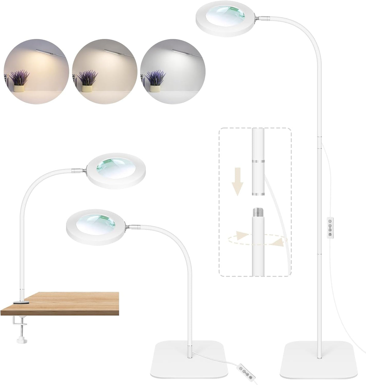 3 in1 Flexible Gooseneck Magnifying Floor Lamp with Light and Stand W93948