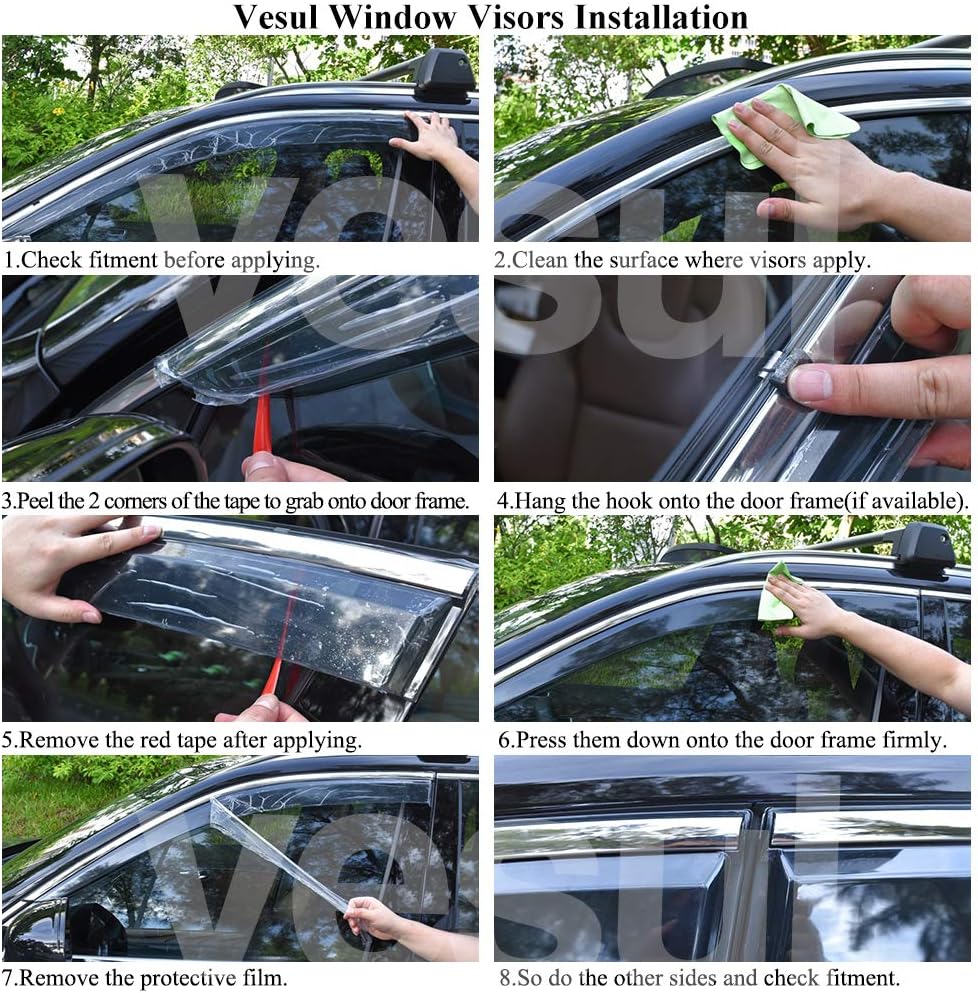 Tape-on Clip-on Window Wind Deflector Polycarbonate Rain Guard Vent Visor Smoke Gray Pack of 2 Z20341