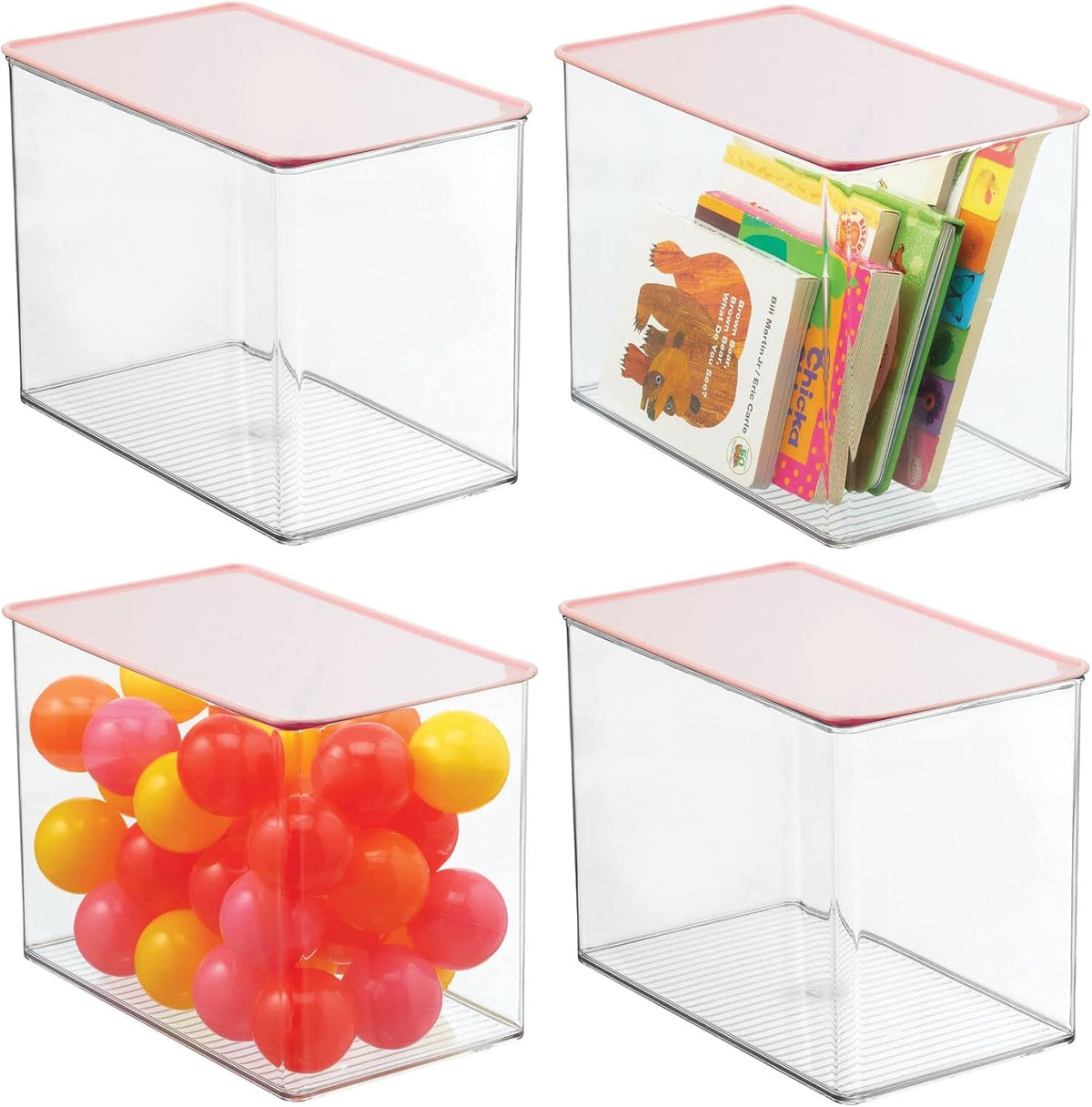 Clear/Light Purple Stackable Plastic Storage Bin Box with Attached Lid, 4 Pack O3862