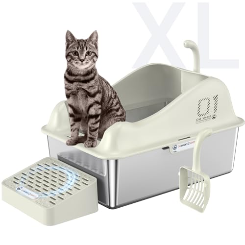 XL Stainless Steel Metal Litter Box with High Wall Sides and Lid B5784