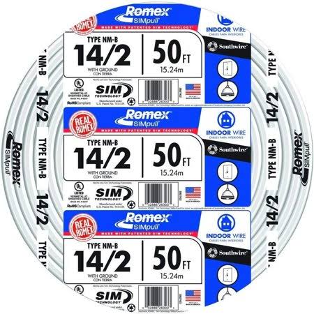 50' 14/2 with Ground White Indoor Electrical Wire NM-B T435