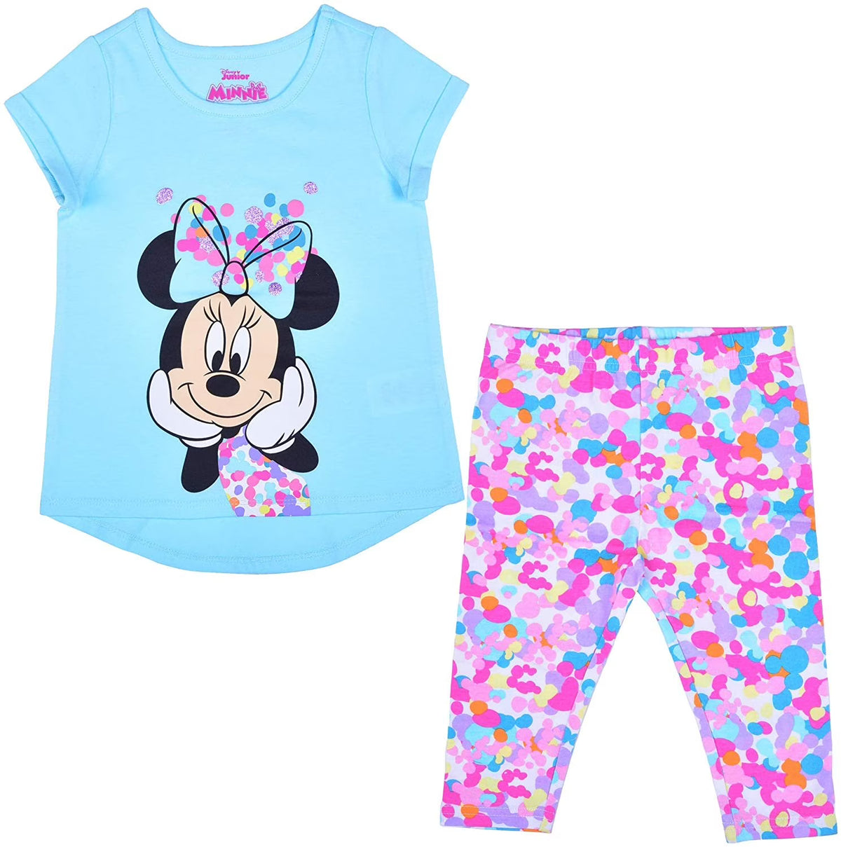 Girl's 2-Pack Minnie Mouse Tee Shirt and Capri Leggings Set, Size 6X Aqua O64867