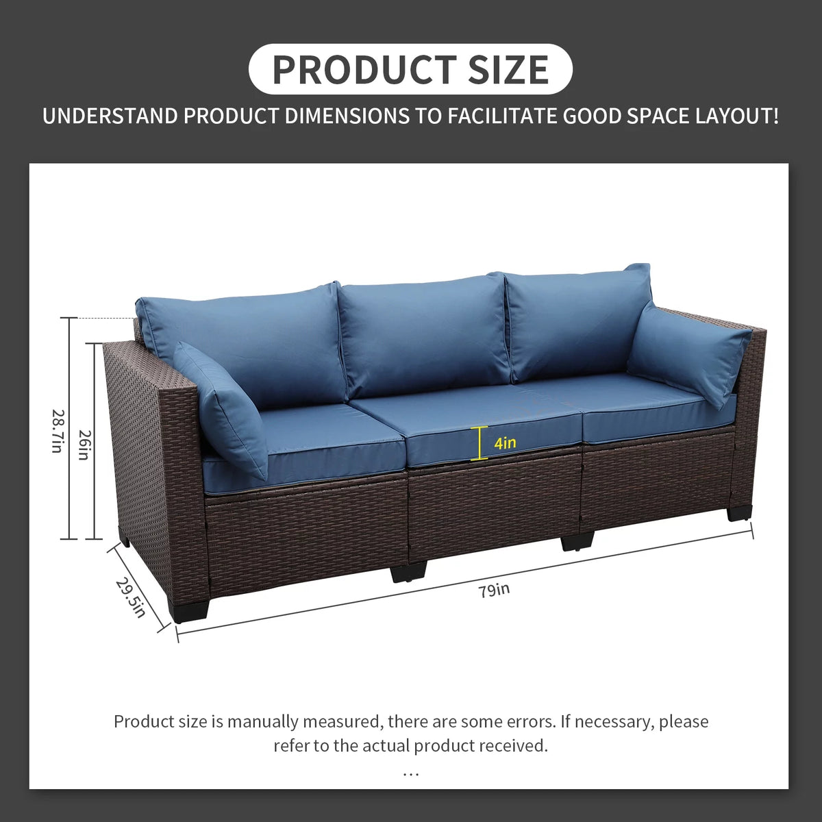 3-Seat Wicker Patio Sofa with Cushioned M23905