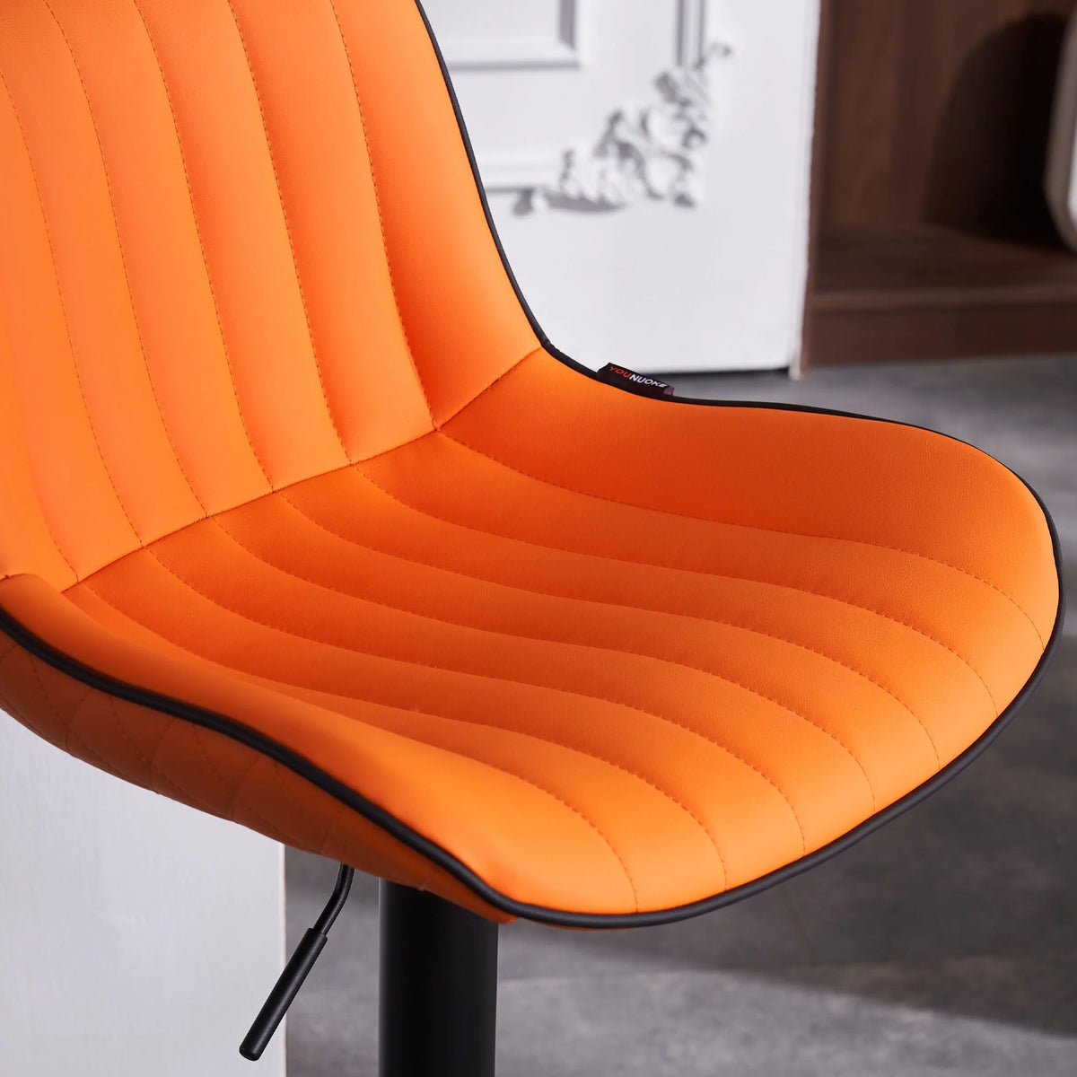 Orange PU Leather Adjustable Swivel Bar Stools Set of 2 O923
