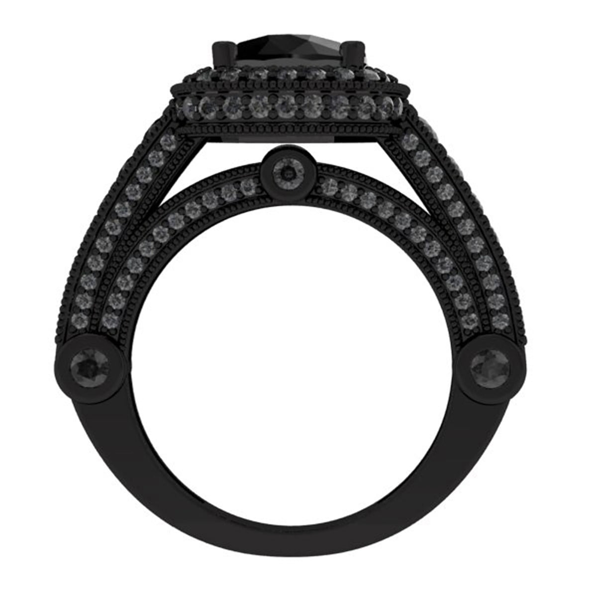 4.50 Carat Black Plated 14K Black Diamond Vintage Style Halo Bridal Engagement Ring D75321