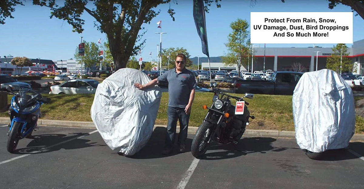 Motorcycle Cover with Reinforced Securing Straps and Storage Bag F65257