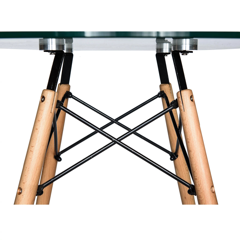 Round Glass Top Dining Table with Wood Base F804