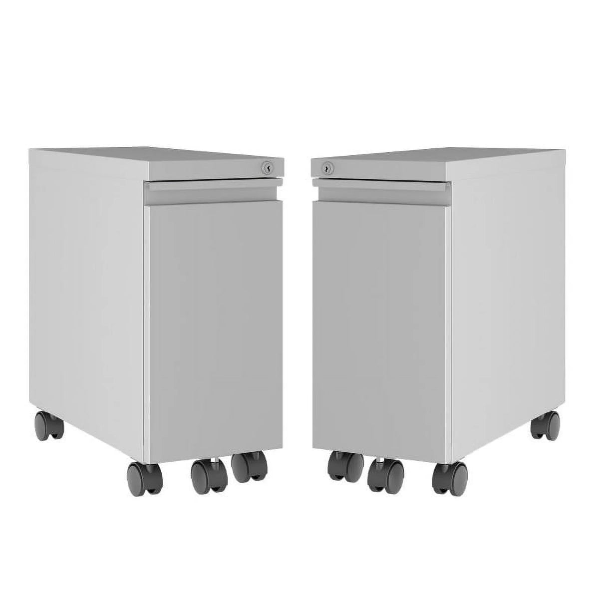 2 Piece Mobile Filing Cabinet Set with 2 Hidden Drawer in Gray G26702