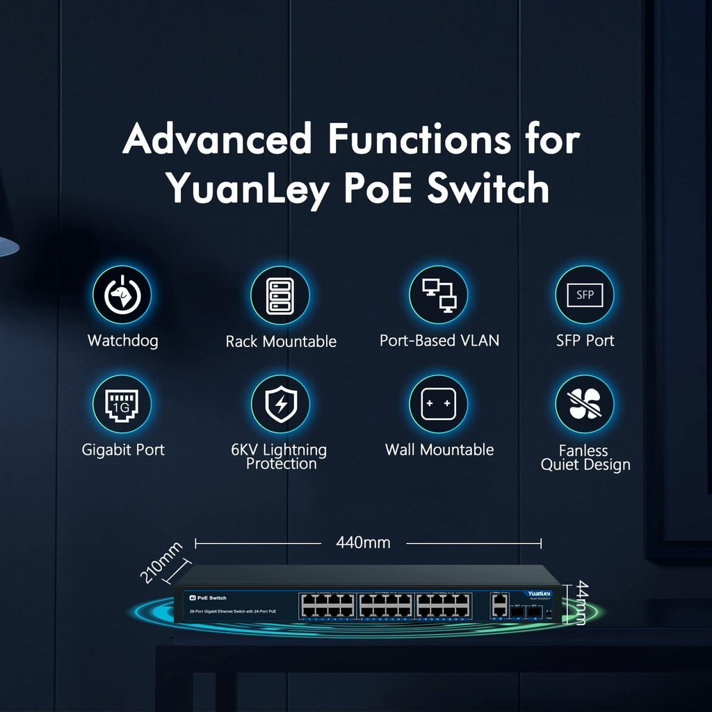 24 Port PoE+ Gigabit Switch, 400W, 2 SFP Ports, Rackmount R50585