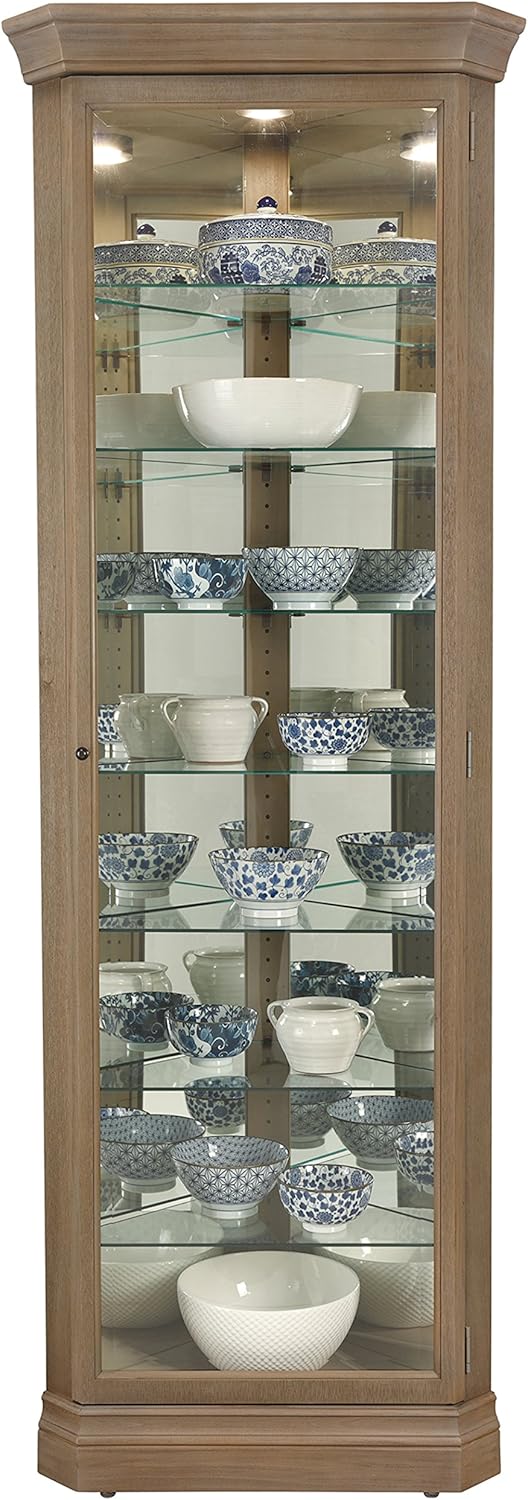 Aged Grey Curio Cabinet with Seven Glass Shelves T602